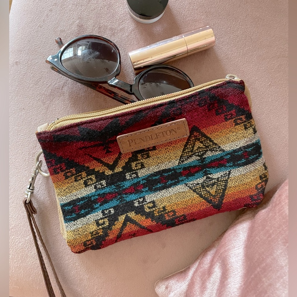 Pendleton Three Pocket Keeper Wallet Wool Leather Aztec Print